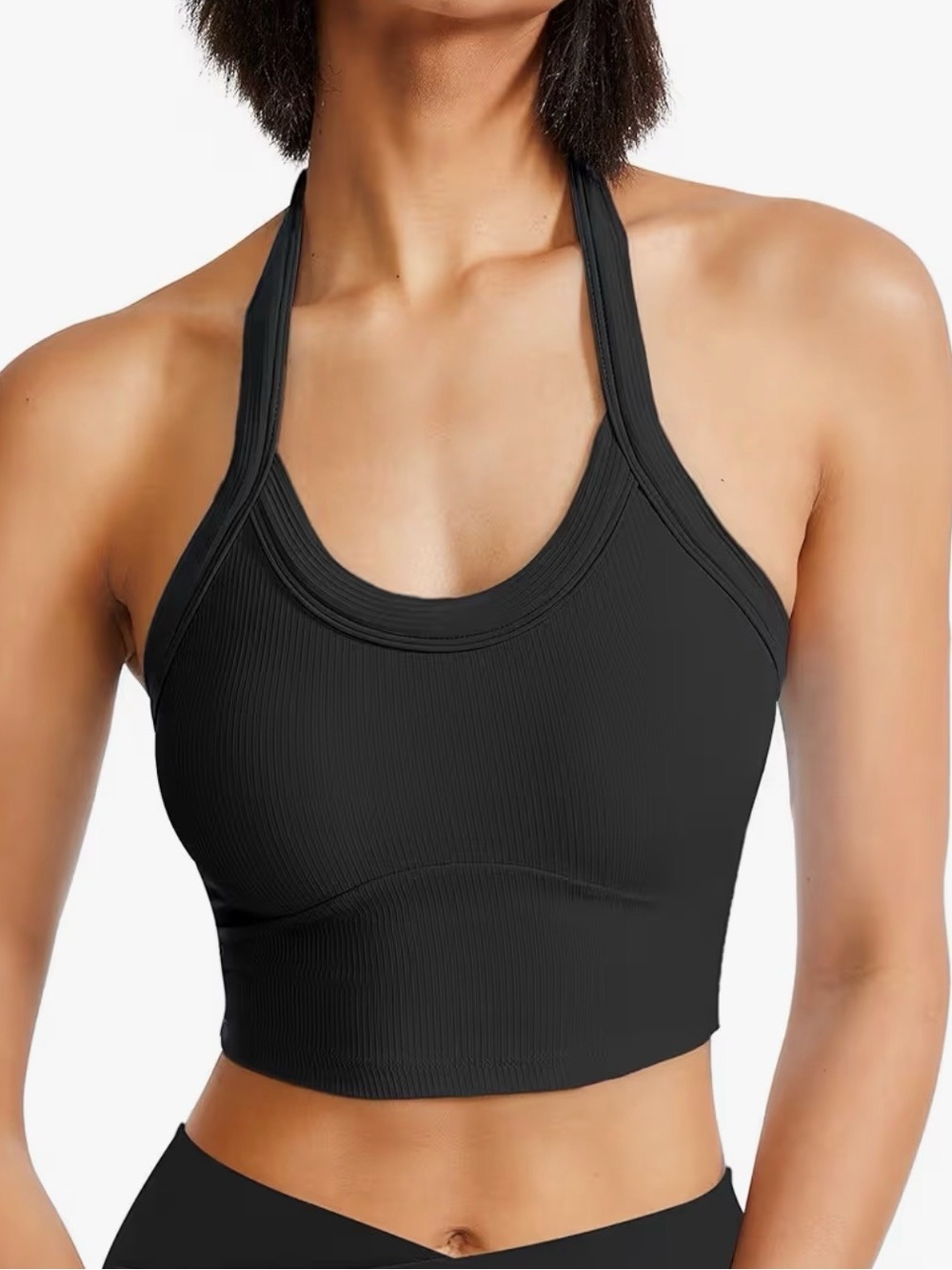 Black Ribbed Halter Crop Top - Women Intimates